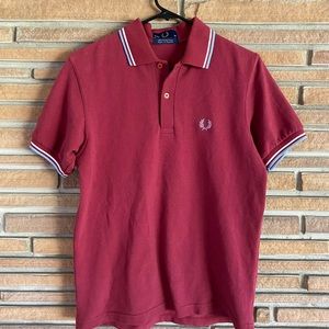 Men’s Fred Perry polo shirt maroon blue and white size small